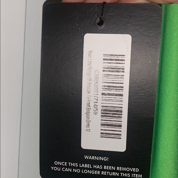 Neon Lime Plunge Off Shoulder Tie Front Dress - Picture 2 of 2